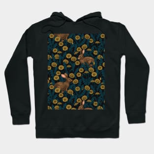 Rabbits and dandelions, yellow, brown and blue Hoodie